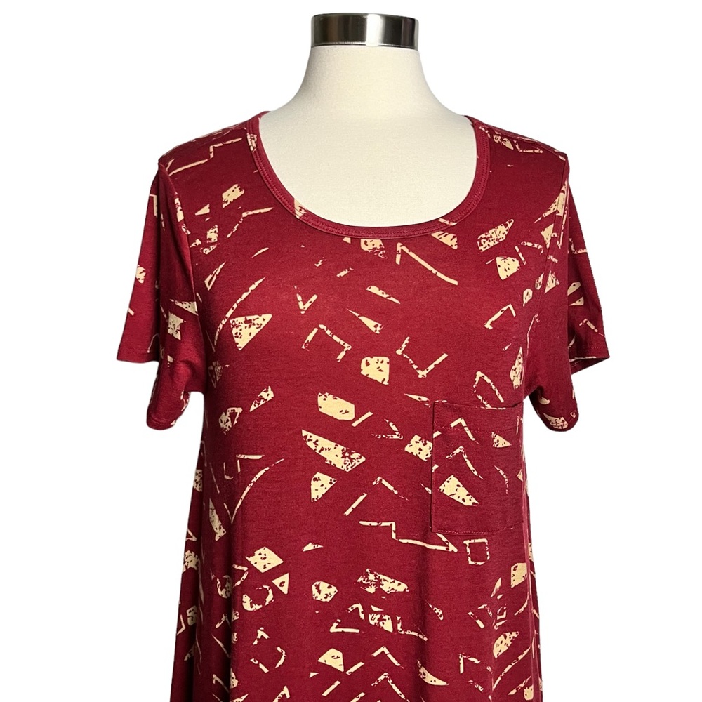 LuLaRoe Maroon Red and Tan Simply Comfortable Dress with Pocket - Picture 9 of 13